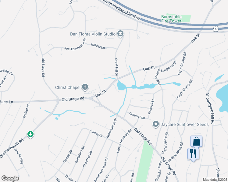 map of restaurants, bars, coffee shops, grocery stores, and more near 21 Hyde Park in Barnstable