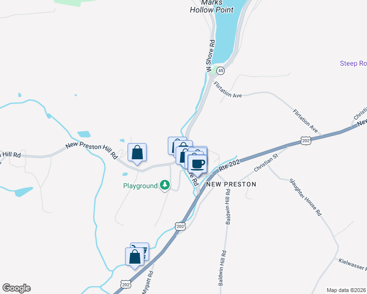 map of restaurants, bars, coffee shops, grocery stores, and more near 25 East Shore Road in Washington