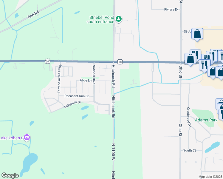 map of restaurants, bars, coffee shops, grocery stores, and more near 10123 Westmoreland Drive in Michigan City