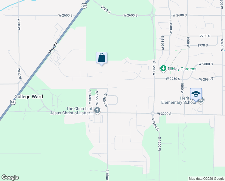 map of restaurants, bars, coffee shops, grocery stores, and more near 1444 3045 South in Nibley
