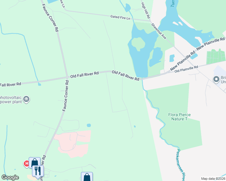 map of restaurants, bars, coffee shops, grocery stores, and more near 68 Old Fall River Road in Dartmouth