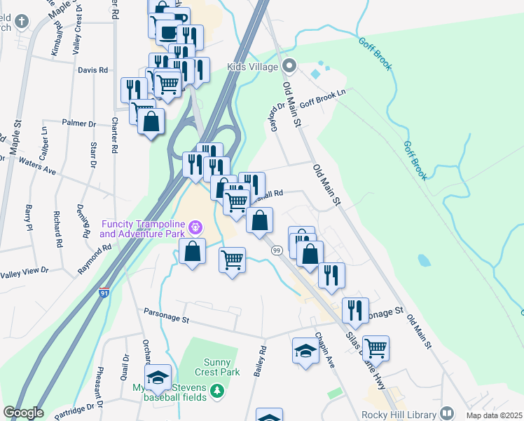 map of restaurants, bars, coffee shops, grocery stores, and more near 1800 Silas Deane Highway in Rocky Hill