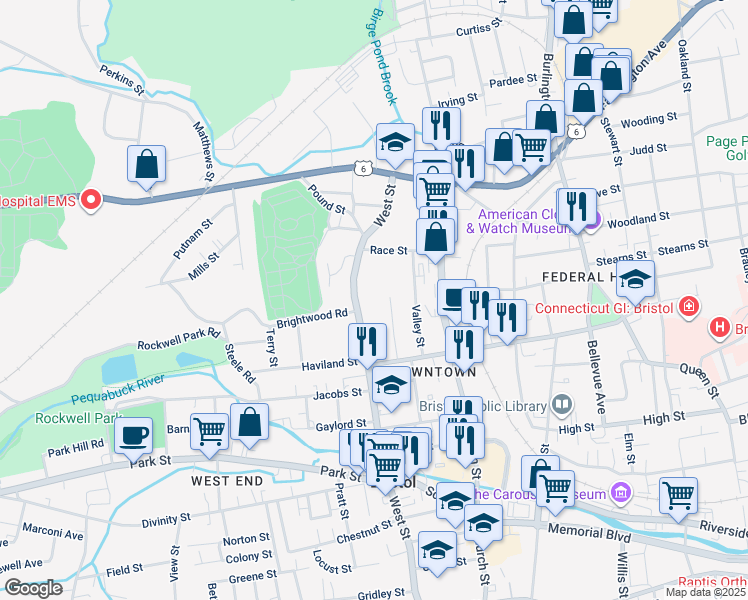 map of restaurants, bars, coffee shops, grocery stores, and more near 374 West Street in Bristol