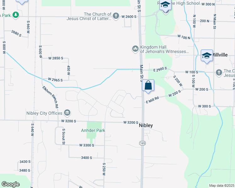 map of restaurants, bars, coffee shops, grocery stores, and more near 3085 South 225 West in Nibley