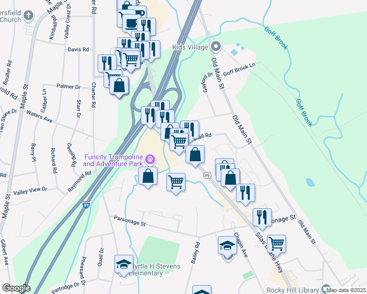 map of restaurants, bars, coffee shops, grocery stores, and more near in Rocky Hill