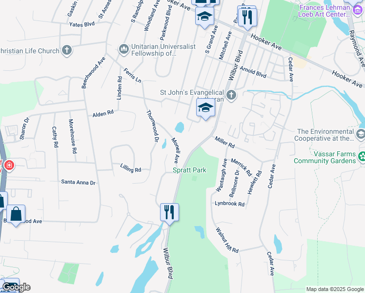 map of restaurants, bars, coffee shops, grocery stores, and more near 11 Monell Avenue in Poughkeepsie