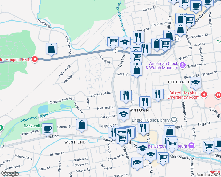 map of restaurants, bars, coffee shops, grocery stores, and more near 379 West Street in Bristol