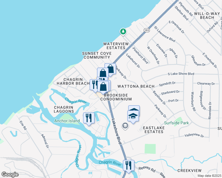 map of restaurants, bars, coffee shops, grocery stores, and more near 151 Heather Lane in Eastlake