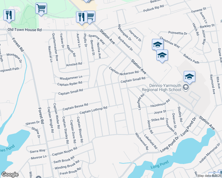 map of restaurants, bars, coffee shops, grocery stores, and more near 81 Captain York Road in Yarmouth