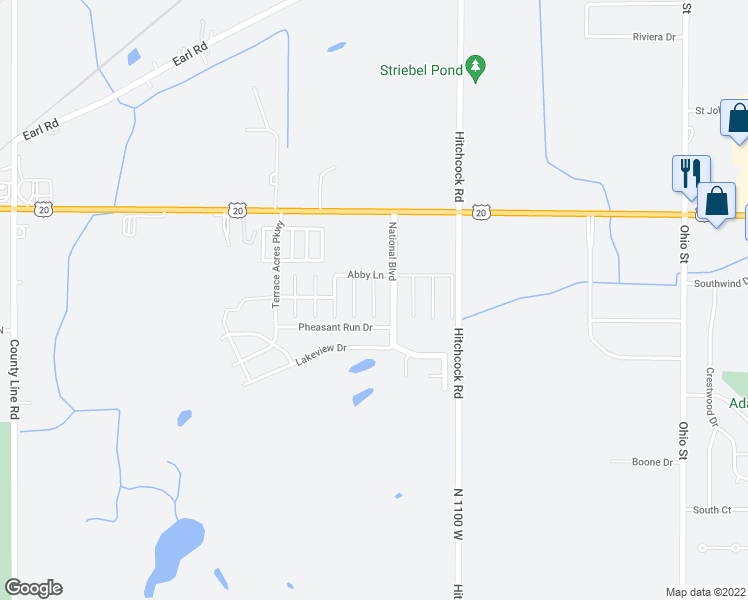 map of restaurants, bars, coffee shops, grocery stores, and more near 6116 Old Oak Drive in Michigan City