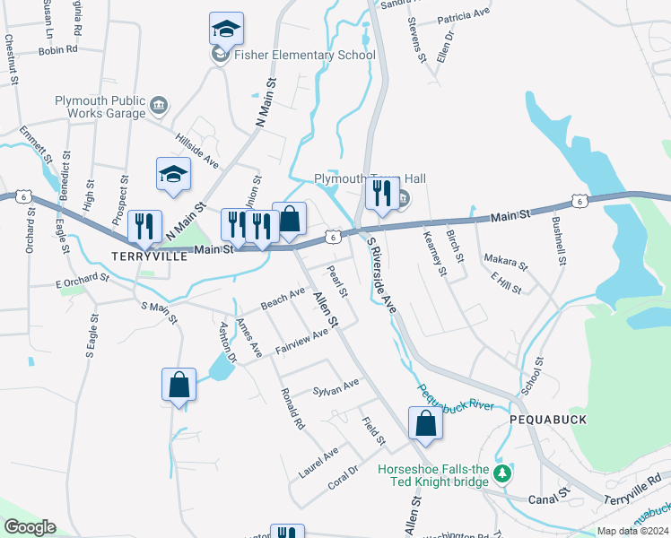 map of restaurants, bars, coffee shops, grocery stores, and more near 17 Pearl Street in Plymouth