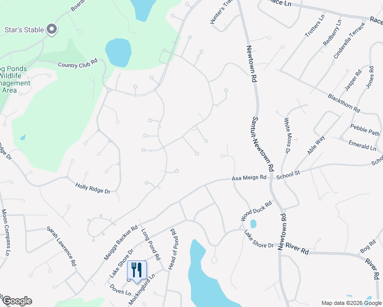 map of restaurants, bars, coffee shops, grocery stores, and more near 11 Birchwood Lane in Sandwich