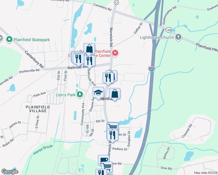 map of restaurants, bars, coffee shops, grocery stores, and more near 628 Norwich Road in Plainfield