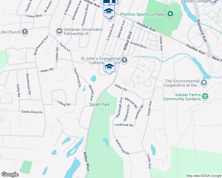 map of restaurants, bars, coffee shops, grocery stores, and more near 98 Wilbur Boulevard in Poughkeepsie