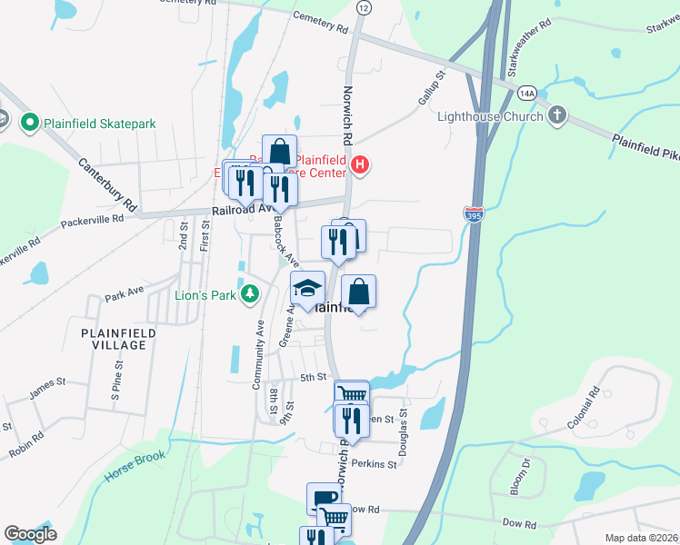 map of restaurants, bars, coffee shops, grocery stores, and more near 628 Norwich Road in Plainfield