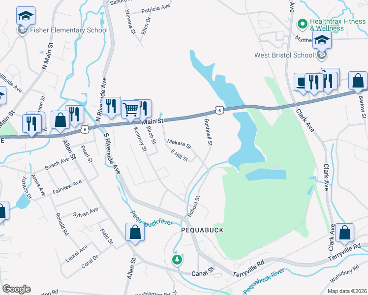 map of restaurants, bars, coffee shops, grocery stores, and more near 38 Makara Street in Plymouth