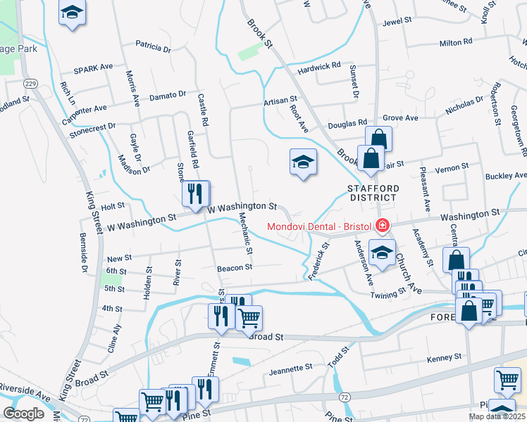 map of restaurants, bars, coffee shops, grocery stores, and more near 141 West Washington Street in Bristol