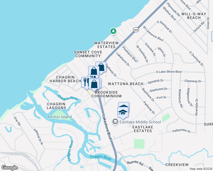 map of restaurants, bars, coffee shops, grocery stores, and more near 151 Heather Lane in Eastlake