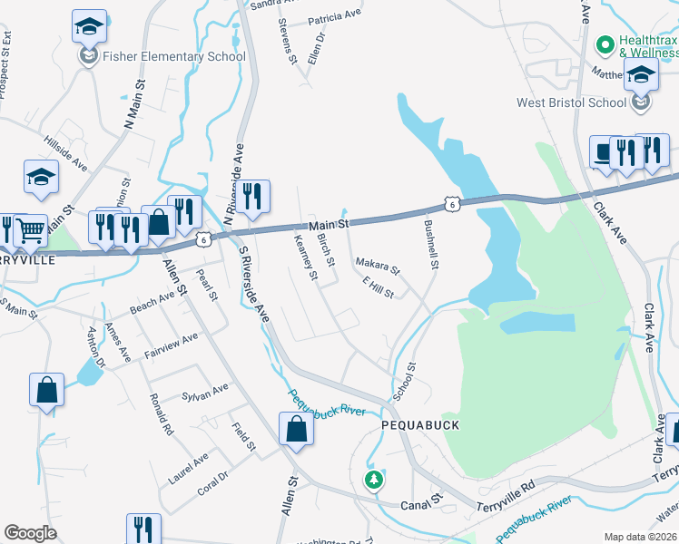 map of restaurants, bars, coffee shops, grocery stores, and more near 40 Birch Street in Plymouth