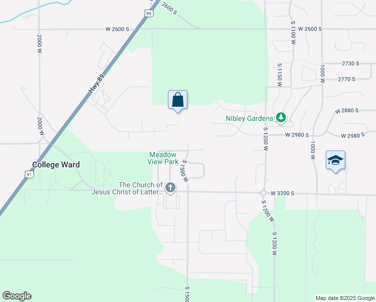 map of restaurants, bars, coffee shops, grocery stores, and more near South 1460 West in Nibley