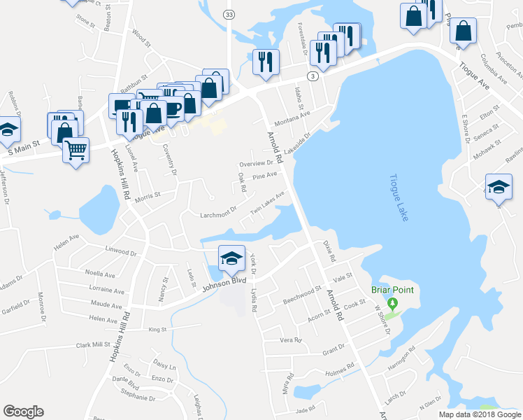 map of restaurants, bars, coffee shops, grocery stores, and more near 50 Twin Lakes Avenue in Coventry