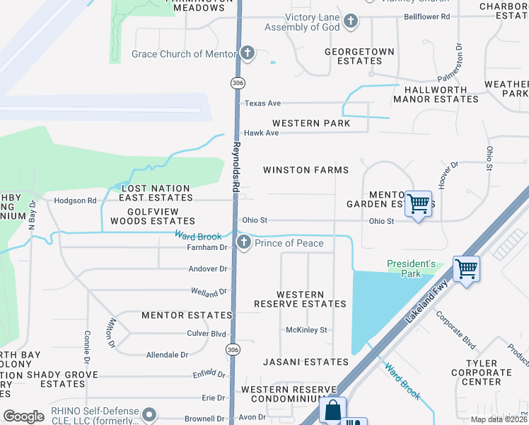 map of restaurants, bars, coffee shops, grocery stores, and more near 7397 Ohio Street in Mentor