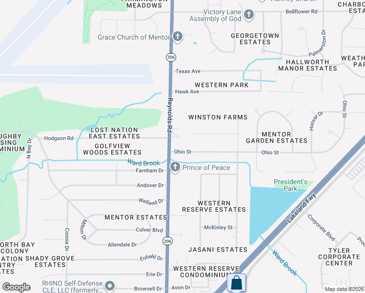 map of restaurants, bars, coffee shops, grocery stores, and more near 7397 Ohio Street in Mentor