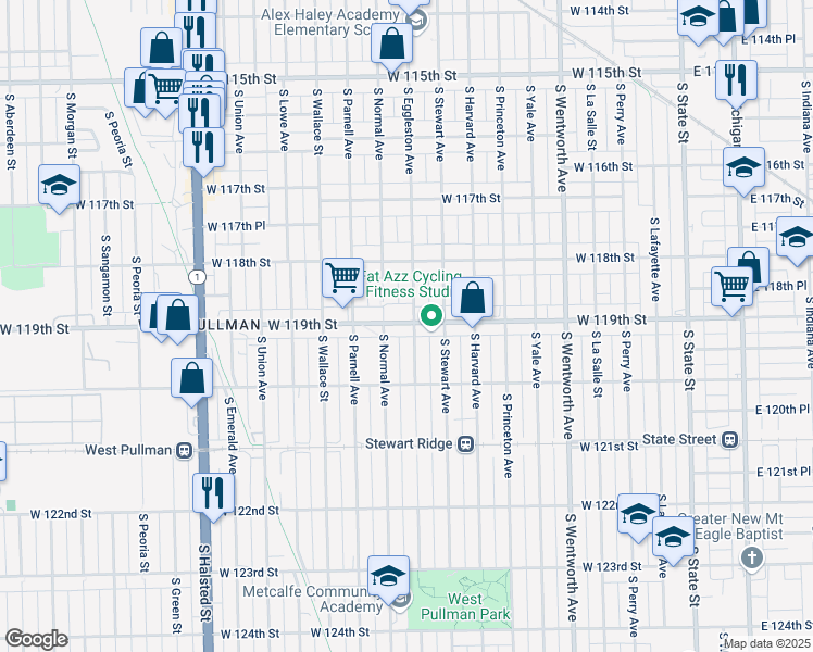 map of restaurants, bars, coffee shops, grocery stores, and more near 437 West 119th Street in Chicago