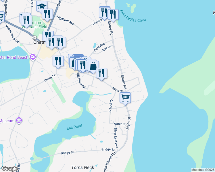 map of restaurants, bars, coffee shops, grocery stores, and more near 331 Main Street in Chatham