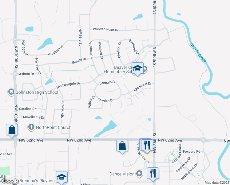 map of restaurants, bars, coffee shops, grocery stores, and more near 9020 Telford Circle in Johnston