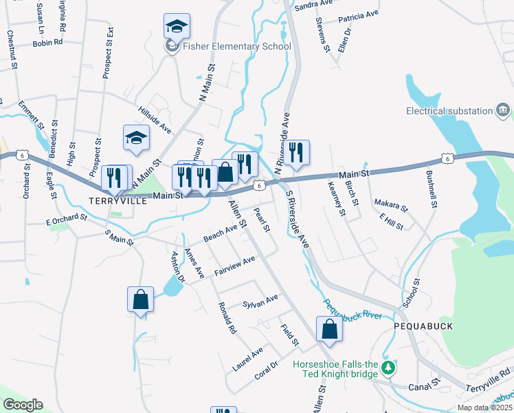 map of restaurants, bars, coffee shops, grocery stores, and more near 17 Pearl Street in Plymouth