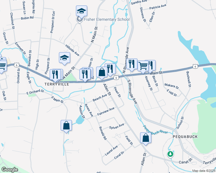map of restaurants, bars, coffee shops, grocery stores, and more near 12 Allen Street in Plymouth