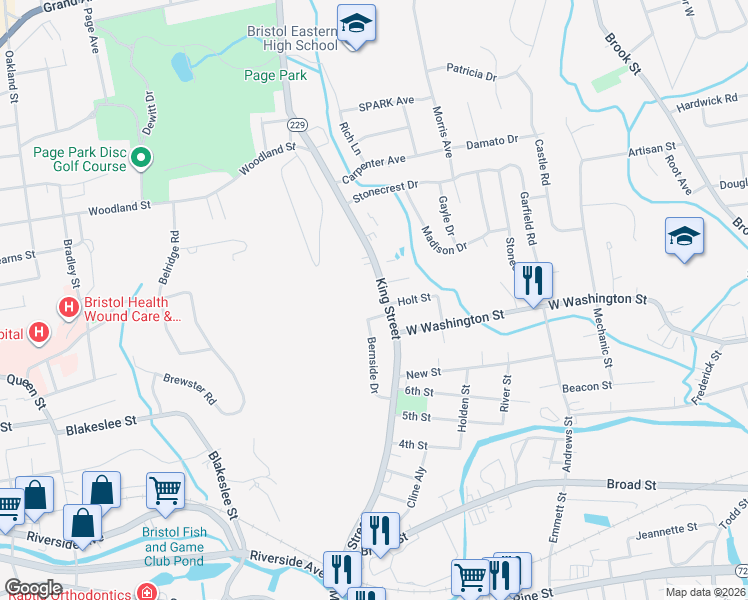 map of restaurants, bars, coffee shops, grocery stores, and more near 12 Kingswood Drive in Bristol