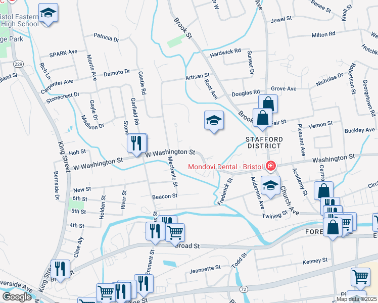 map of restaurants, bars, coffee shops, grocery stores, and more near 141 West Washington Street in Bristol