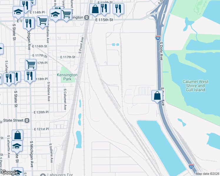 map of restaurants, bars, coffee shops, grocery stores, and more near 11805 South Cottage Grove Avenue in Chicago