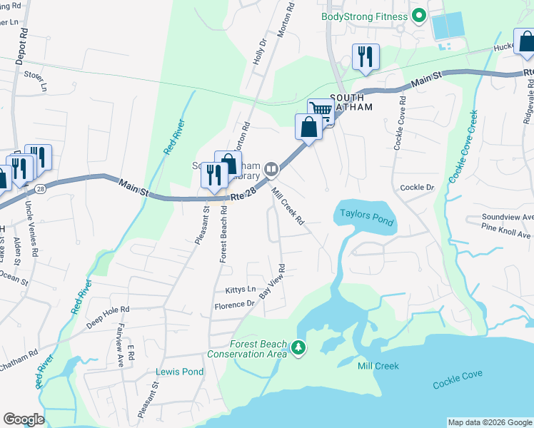 map of restaurants, bars, coffee shops, grocery stores, and more near 1 Chatham Crest Drive in Chatham