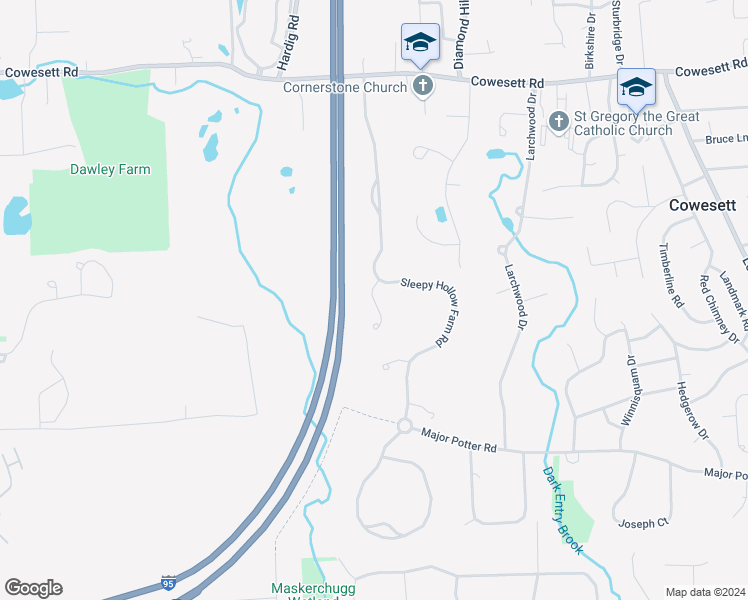 map of restaurants, bars, coffee shops, grocery stores, and more near 20 Anne C. Holst Court in Warwick