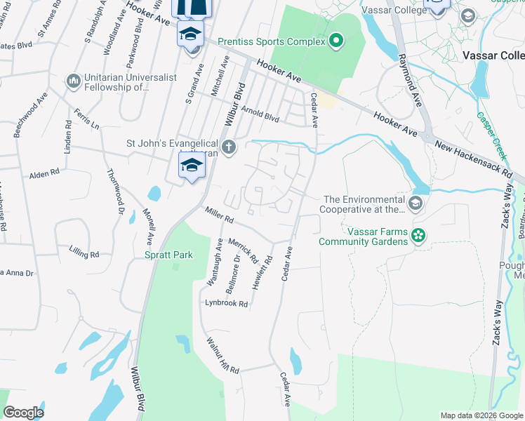 map of restaurants, bars, coffee shops, grocery stores, and more near 2101 Aspen Terrace in Poughkeepsie