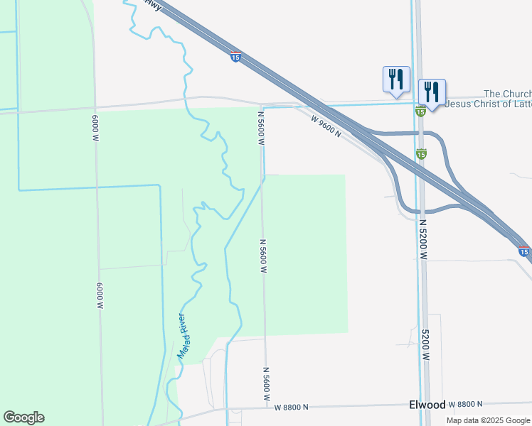 map of restaurants, bars, coffee shops, grocery stores, and more near 9310 North 5600 West in Elwood