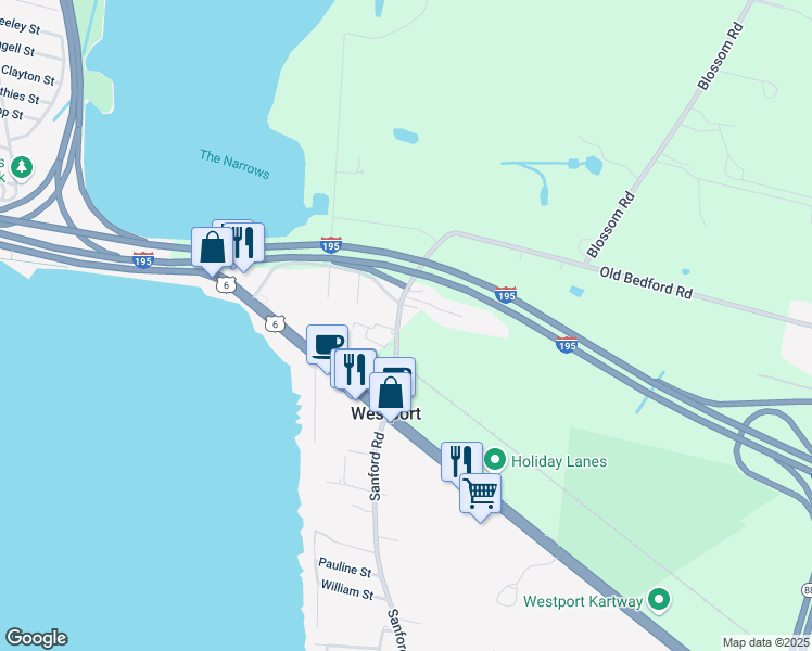 map of restaurants, bars, coffee shops, grocery stores, and more near 4-24 Sanford Road in Westport