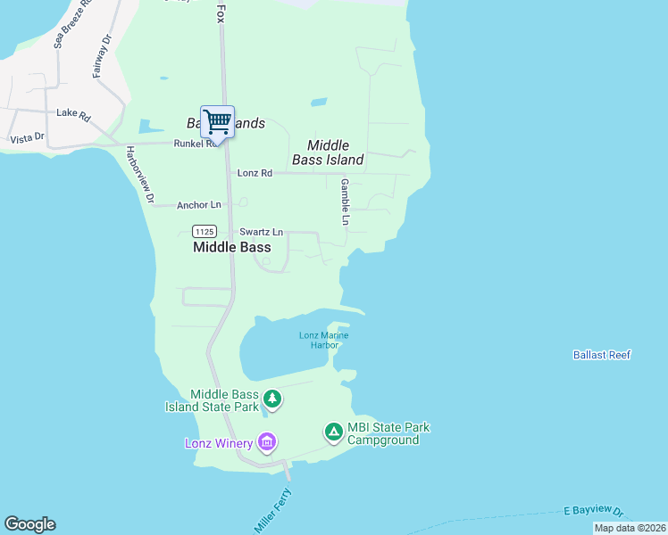 map of restaurants, bars, coffee shops, grocery stores, and more near 400 Swartz Lane in Middle Bass
