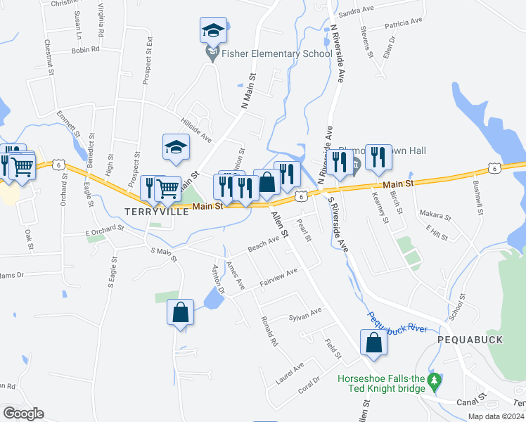 map of restaurants, bars, coffee shops, grocery stores, and more near 141 Main Street in Plymouth