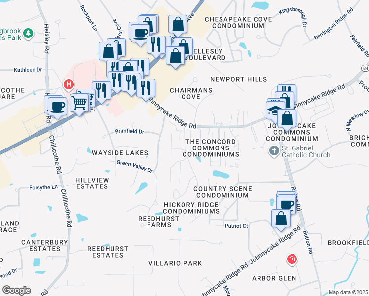 map of restaurants, bars, coffee shops, grocery stores, and more near 9791 Woodcreek in Mentor