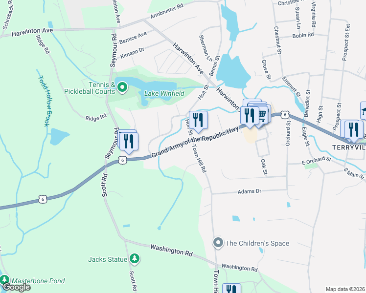 map of restaurants, bars, coffee shops, grocery stores, and more near 397 Main Street in Plymouth