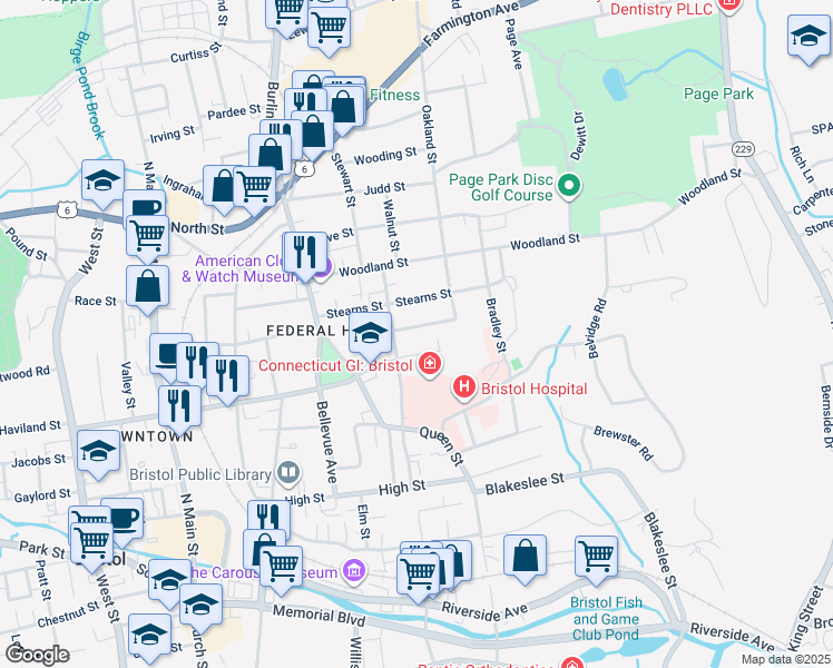 map of restaurants, bars, coffee shops, grocery stores, and more near 38 Brookview Circle in Bristol