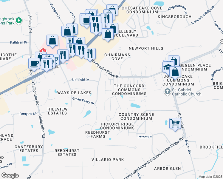 map of restaurants, bars, coffee shops, grocery stores, and more near 9791 Woodcreek in Mentor