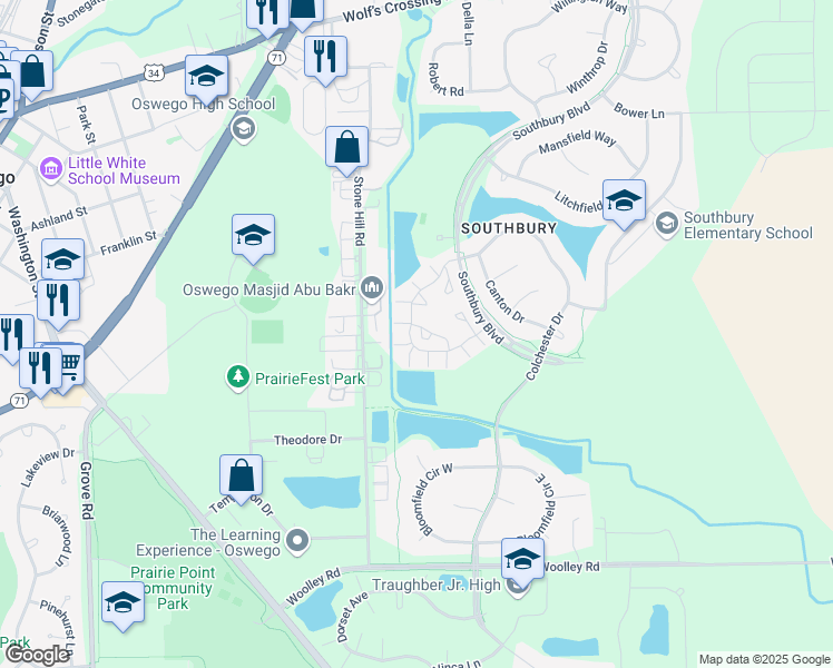 map of restaurants, bars, coffee shops, grocery stores, and more near 163-173 Lakeshore Drive in Oswego