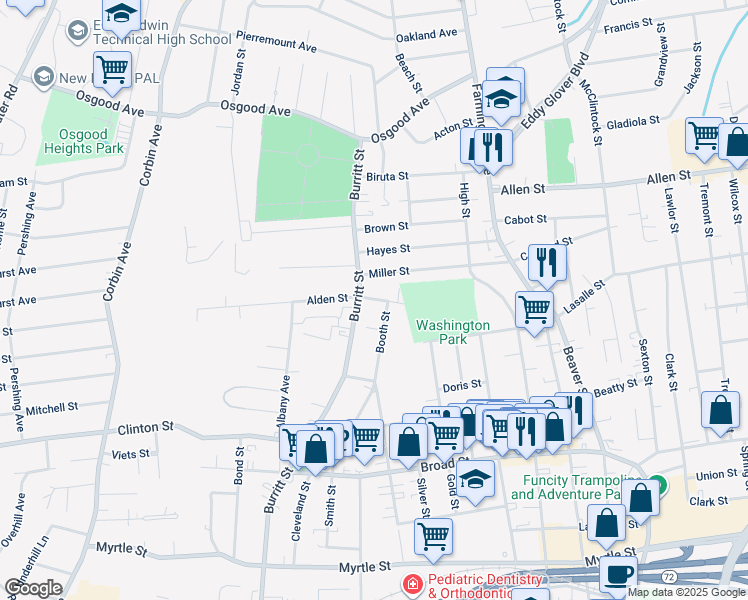 map of restaurants, bars, coffee shops, grocery stores, and more near in New Britain