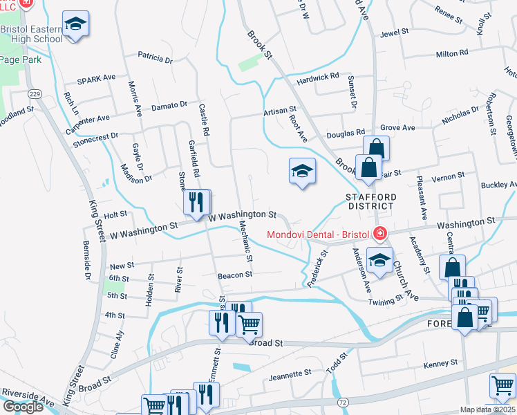 map of restaurants, bars, coffee shops, grocery stores, and more near 144 West Washington Street in Bristol