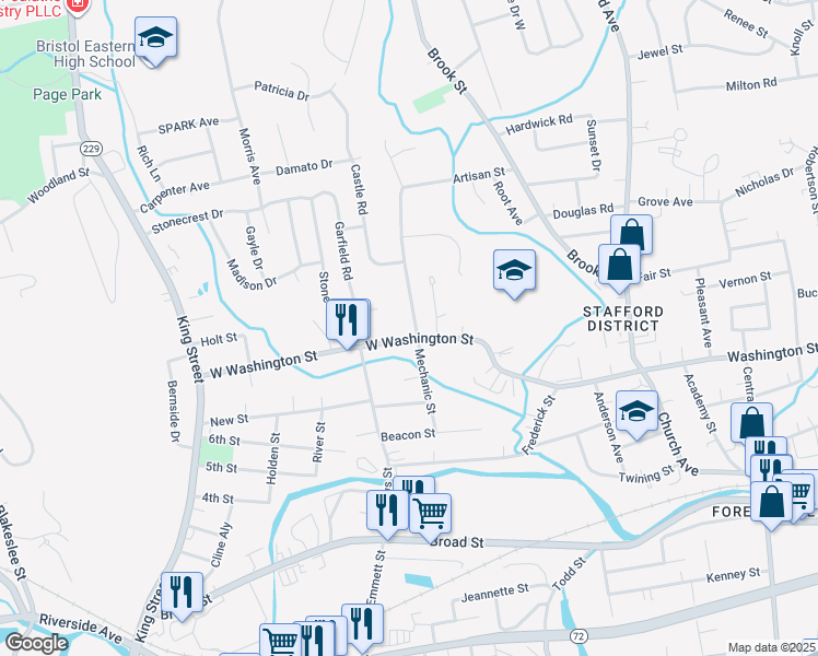 map of restaurants, bars, coffee shops, grocery stores, and more near 137 Mechanic Street in Bristol